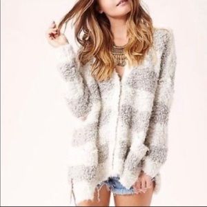 FREE PEOPLE Marshmallow Striped Chunky Cardigan Sweater Size Medium